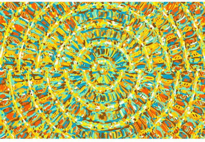 Artzfolio ArtzFolio Blue Yellow & Brown Abstract Painting Background Unframed Premium Canvas Painting 63.1inch x 42inch (160.3cms x 106.7cms) Digital Reprint 42.5 inch x 63.6 inch Painting(With Frame)