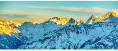 Artzfolio 98.298 cm Panorama Of High Mountains Peaks At Sunset Peel & Stick Vinyl Wall Sticker 38.7inch x 16inch (98.4cms x 40.6cms) Self Adhesive Sticker(Pack of 1)