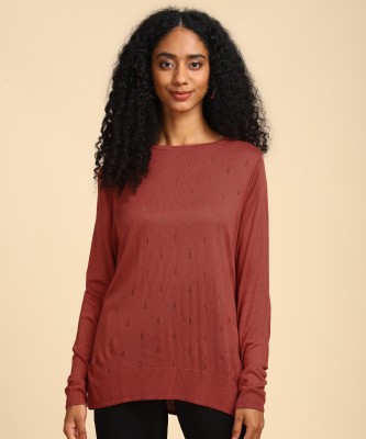 VAN HEUSEN Solid Round Neck Casual Women Brown Sweater