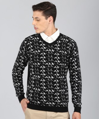 KILLER Self Design V Neck Casual Men Black, White Sweater