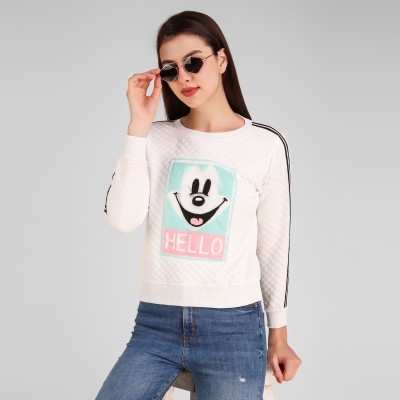 ANIXA Self Design, Graphic Print Round Neck Casual Women White Sweater