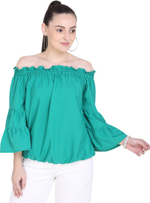 Oomph! Casual 3/4 Sleeve Printed Women Green Top