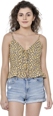 Martini Casual Shoulder Strap Floral Print Women Yellow Top