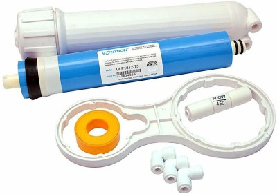 Aameria RO Membrane Cartridge Filter Vontron 75GPD Element + Membrane Housing/Bowl + Elbow Fitting + Teflon Tape + FR 450ML + 2in1 Spanner/Wrench for all Domestic RO Water Purifier Service Kit Solid Filter Cartridge(0.00005, Pack of 6)