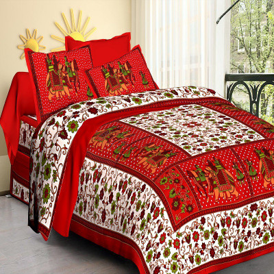 double cotton bed sheet Cotton King Flat 140 TC Printed Bedsheet(Pack of 1, Red)