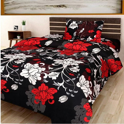 Panipat 144 TC Polycotton Single 3D Printed Flat Bedsheet(Pack of 1, Black)