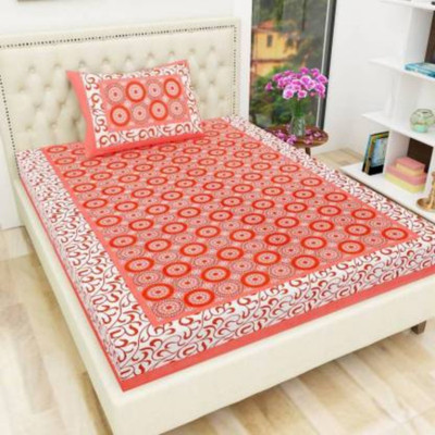 Ganpati Cotton Single Flat 140 TC Jaipuri Prints Bedsheet(Pack of 1, Pink)