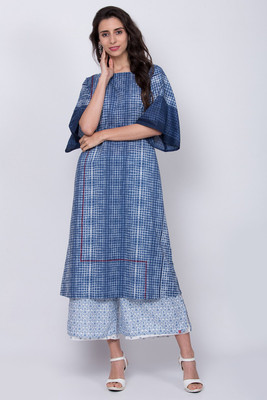 BIBA Women Printed Straight Kurta(Blue)