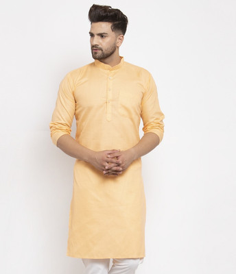 kaifoo Men Solid Straight Kurta(Yellow)