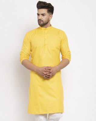 kaifoo Men Solid Straight Kurta(Yellow)