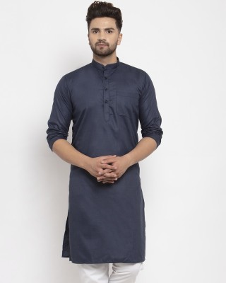 kaifoo Men Solid Straight Kurta(Dark Blue)