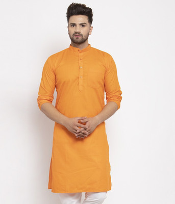 kaifoo Men Solid Straight Kurta(Orange)