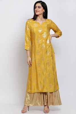74 OFF on BIBA Women Floral Print Straight Kurta Yellow on