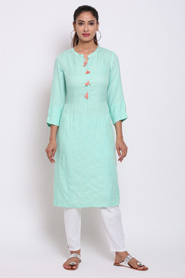 BIBA Women Solid Straight Kurta(Blue)