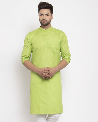 kaifoo Men Solid Straight Kurta(Green)