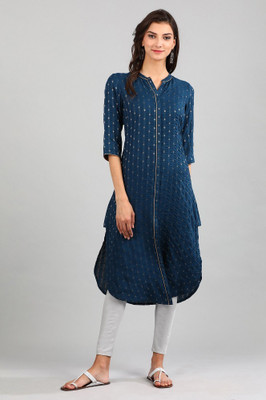 Aurelia Women Solid Asymmetric Kurta(Blue)