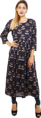 Pankti Women Printed A-line Kurta(Blue)