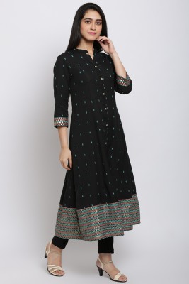 BIBA Women Printed A-line Kurta(Black)