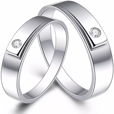 Silver Creations Adjustable Couple band ring set Alloy Cubic Zirconia Silver Plated Ring Set