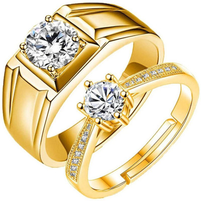Silver Creations ADJUSTABLE COUPLE BAND RING SET Alloy Cubic Zirconia Gold Plated Ring Set