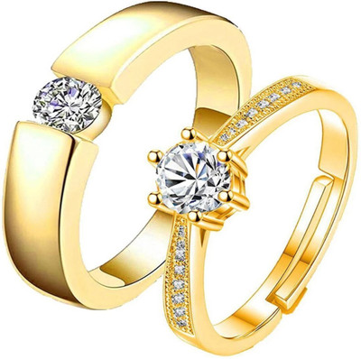 Mondals jewellery ADJUSTABLE COUPLE BAND RING SET Alloy Cubic Zirconia Gold Plated Ring Set