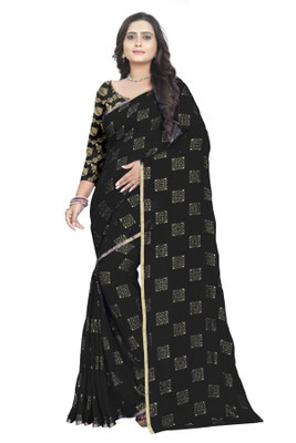 REDFISH Woven Bollywood Chiffon Saree(Black)
