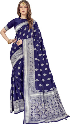 Sariya Woven Banarasi Silk Blend, Jacquard Saree(Dark Blue)