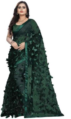 Aadimam Creation Embroidered Bollywood Net Saree(Green)