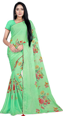 Pbs Prints Printed, Floral Print Daily Wear Chiffon Saree(Light Green)