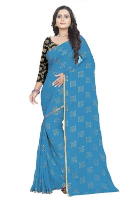 REDFISH Woven Bollywood Chiffon Saree(Light Blue)