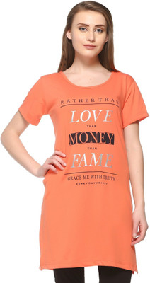 IN Love Floral Print Women Round Neck Orange T-Shirt