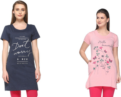 IN Love Graphic Print Women Round Neck Blue, Pink T-Shirt