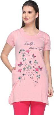 IN Love Printed Women Round Neck Pink T-Shirt