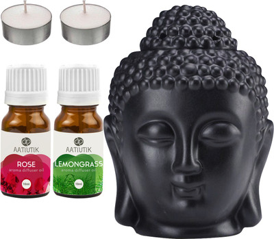 Aatiutik Rose, Lemongrass Black Buddha Head Tlight Diffuser with Aroma Oil and Tlight Candle Diffuser Set Buddha Head Black Aroma Diffuser with Tlight Candle and Aroma Diffuser(5 x 4 ml) Aatiutik Rose, Lemongrass Black Buddha Head Tlight Diffuser with Aroma Oil and Tlight Candle Diffuser Set Buddha Head Black Aroma Diffuser with Tlight Candle and Aroma Diffuser(5 x 4 ml)
