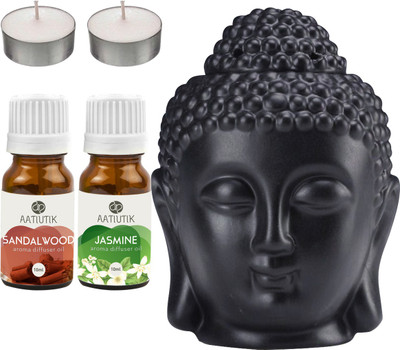 Aatiutik Sandalwood, Jasmine Black Buddha Head Tlight Diffuser with Aroma Oil and Tlight Candle Diffuser Set Buddha Head Black Aroma Diffuser with Tlight Candle and Aroma Diffuser(2 x 10 ml)