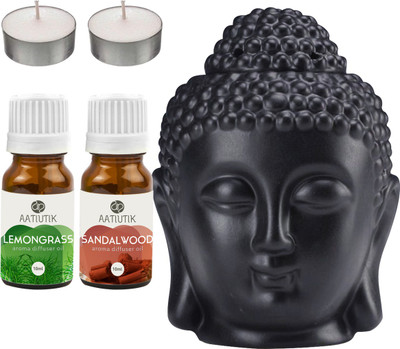 Aatiutik Lemongrass, Sandalwood Black Buddha Head Tlight Diffuser with Aroma Oil and Tlight Candle Diffuser Set Buddha Head Black Aroma Diffuser with Tlight Candle and Aroma Diffuser(5 x 4 ml) Aatiutik Lemongrass, Sandalwood Black Buddha Head Tlight Diffuser with Aroma Oil and Tlight Candle Diffuser Set Buddha Head Black Aroma Diffuser with Tlight Candle and Aroma Diffuser(5 x 4 ml)