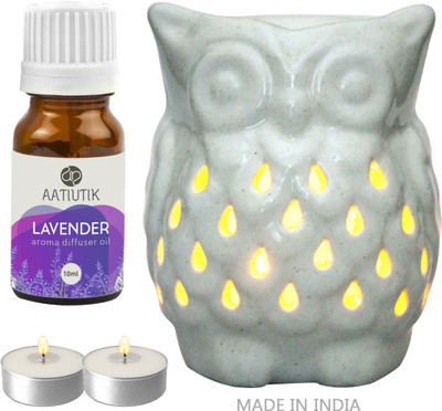 Aatiutik Lavender Aroma oil with Owl Shape Tlight Candle Aroma Diffuser Set Owl Shape Tight Aroma Diffuser for home office spa hotel(10 ml)