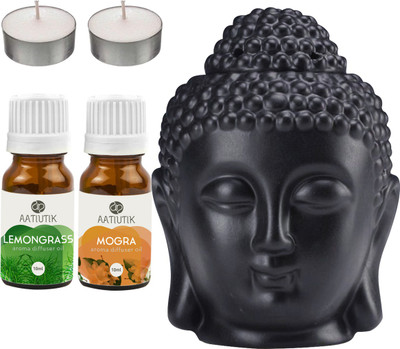 Aatiutik Lemongrass, Mogra Black Buddha Head Tlight Diffuser with Aroma Oil and Tlight Candle Diffuser Set Buddha Head Black Aroma Diffuser with Tlight Candle and Aroma Diffuser(5 x 4 ml) Aatiutik Lemongrass, Mogra Black Buddha Head Tlight Diffuser with Aroma Oil and Tlight Candle Diffuser Set Buddha Head Black Aroma Diffuser with Tlight Candle and Aroma Diffuser(5 x 4 ml)