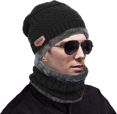FRANKOPOLIS Woven, Self Design Beanie Cap