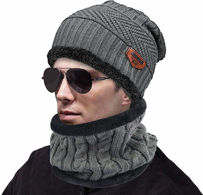 FRANKOPOLIS Woven, Self Design Beanie Cap