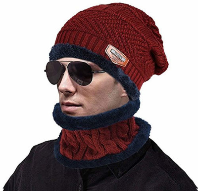 FRANKOPOLIS Woven, Self Design Beanie Cap