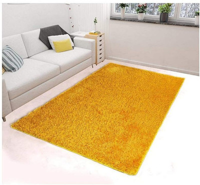 RM Handloom Yellow Polyester, Blended Carpet(3 ft,  X 5 ft, Rectangle)