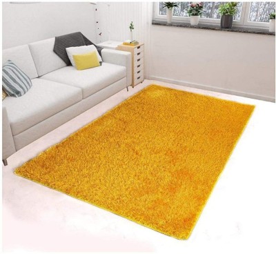 RM Handloom Yellow Polyester, Blended Carpet(5 ft,  X 9 ft, Rectangle)