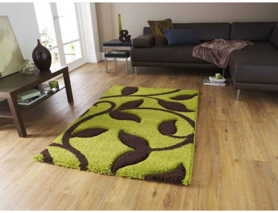 SR Handloom Green Polyester Carpet(4 ft,  X 6 ft, Rectangle)