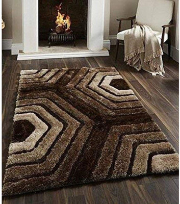 RM Handloom Brown Polyester Carpet(5 ft,  X 7 ft, Rectangle)