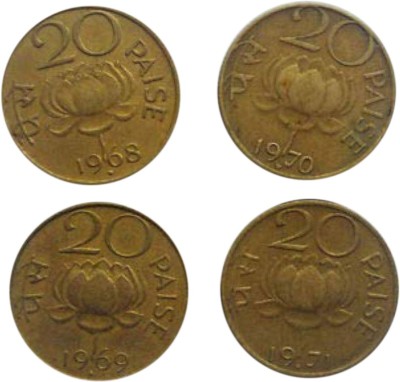 PMW 20 Paise Full Set - 4 Coins - 1968,1969,1970,1971 - Nickel Brass Coin Ancient Coin Collection(4 Coins)