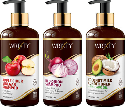Wrixty Apple Cider Vinegar Shampoo + Red Onion Shampoo + Coconut Milk Conditioner For Hair Fall Defense Combo Kit(3 Items in the set)
