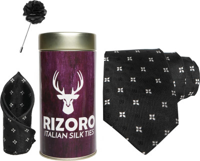 RIZORO Satin Cufflink & Tie Pin Set(Black)