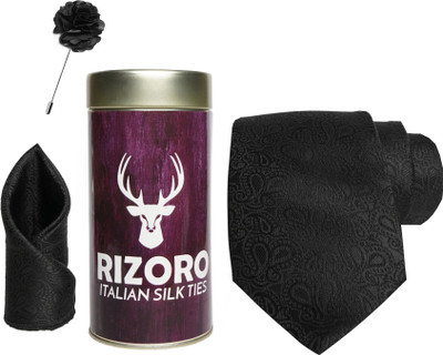 RIZORO Satin Cufflink & Tie Pin Set(Black)