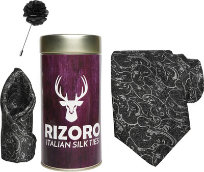 RIZORO Satin Cufflink & Tie Pin Set(Black)
